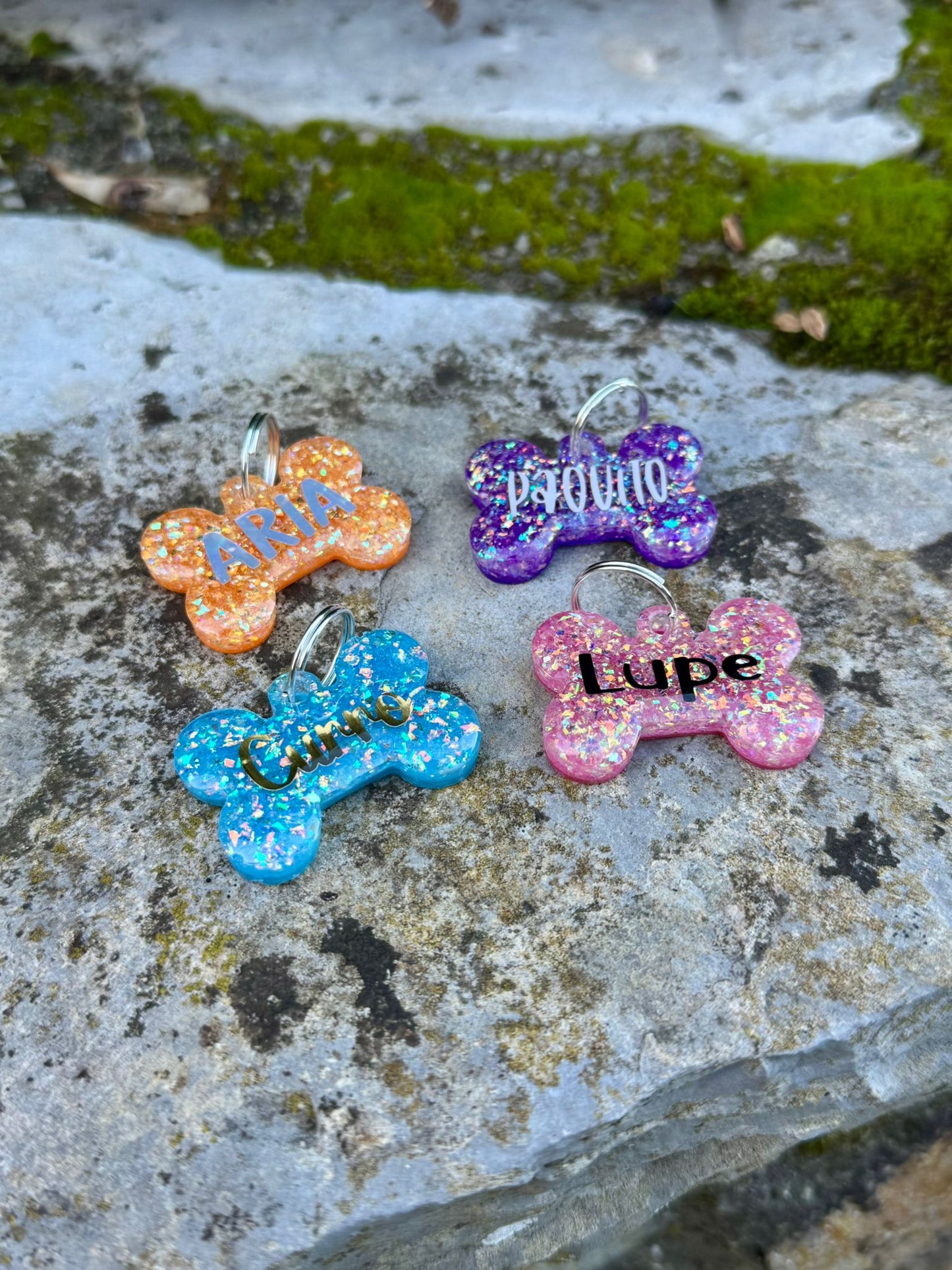 TAG IDENTIFICATIVO TRADICIONAL HECHO A MANO ¨GLITTER VIOLETA¨